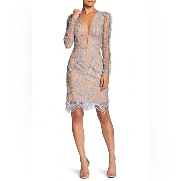 strapless open back dress Elisa Vine Embroidered Lace Dress  Dress the Population